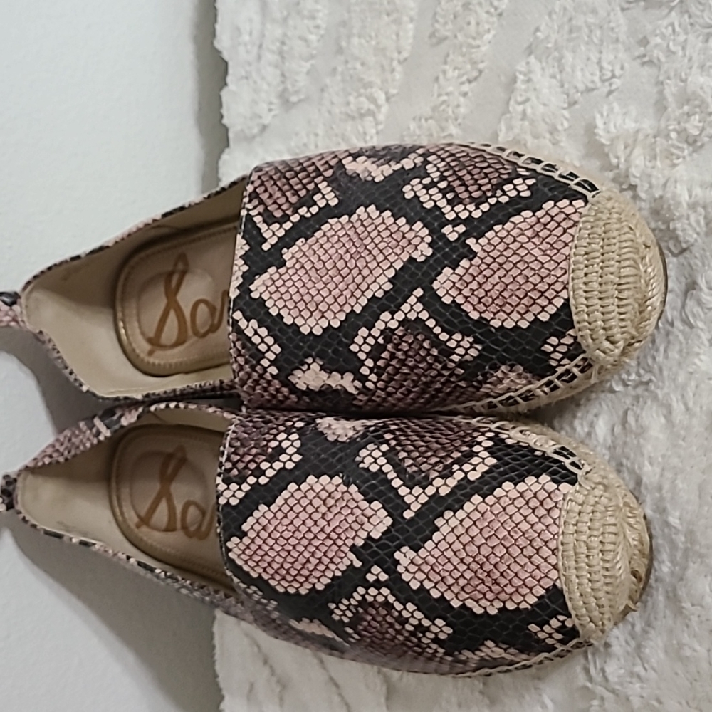 SAM EDELMAN PINK KHLOE SNAKE-EFFECT LEATHER ESPADRILLES SIZE 10